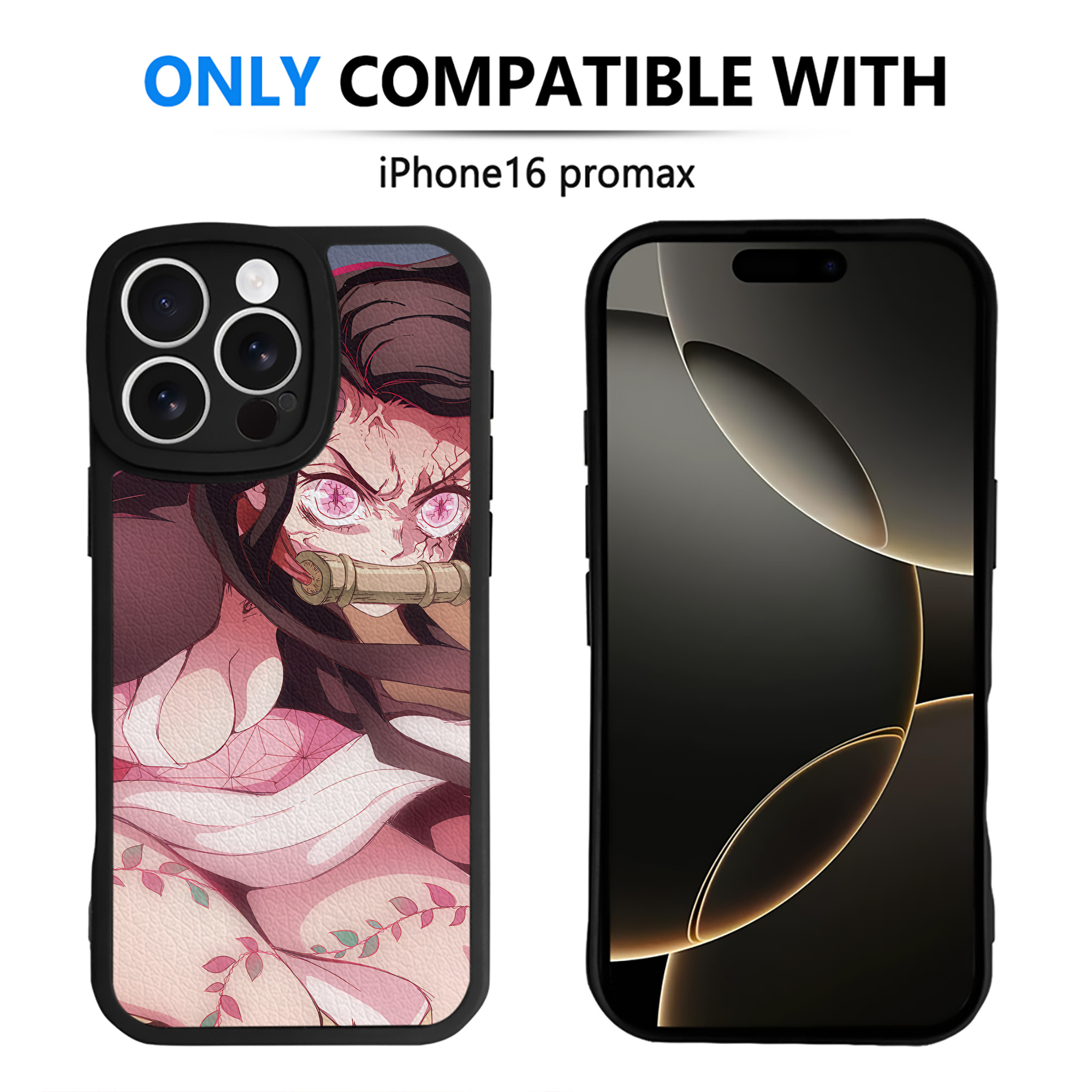（画像用） 鬼滅の刃（きめつのやいば）竈門 禰󠄀豆子／かまど ねずこ Kamado Nezuko 【iPhone 16シリーズ対応】シリコンスマホケース（レザー調） 材質：シリコン